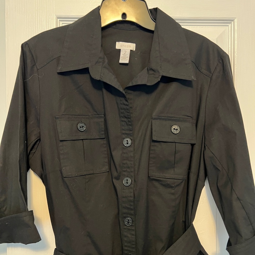 Chicos Black Button-Up Shirt Dress Chicos Size 2 = 12 - Picture 2 of 10